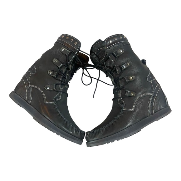 El Vaquero Free People Wedge Moccasin Boots Sz 39 Black Leather - Picture 3 of 10